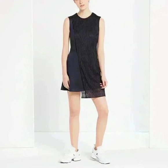 SANDRO Paris Ready Knitted-Panel Jersey Mini Dress Navy Blue Women's Size 8 US - Picture 3 of 15